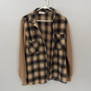 BKE Plaid Shirt Jacket in Tan, Black & Tan